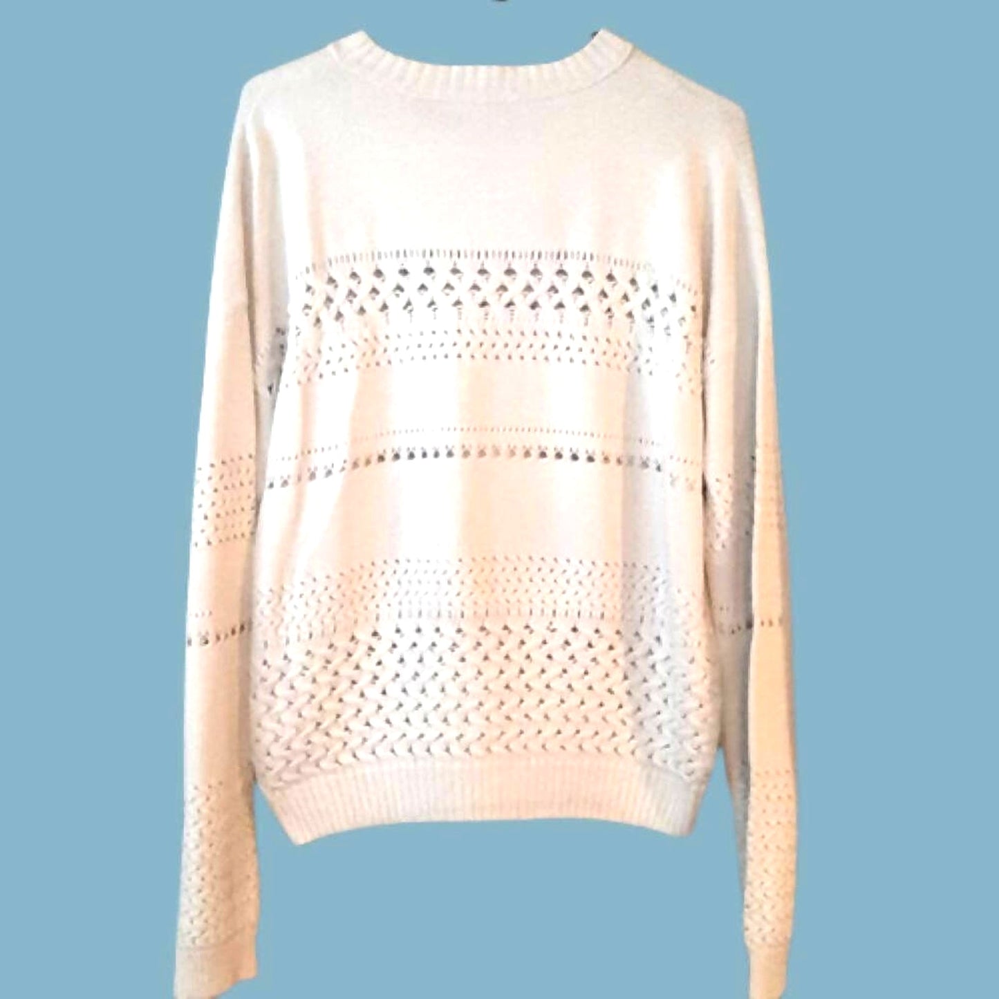 French Connection Long-Sleeve Open-Knit Sweater - Antique White/Cream - Medium