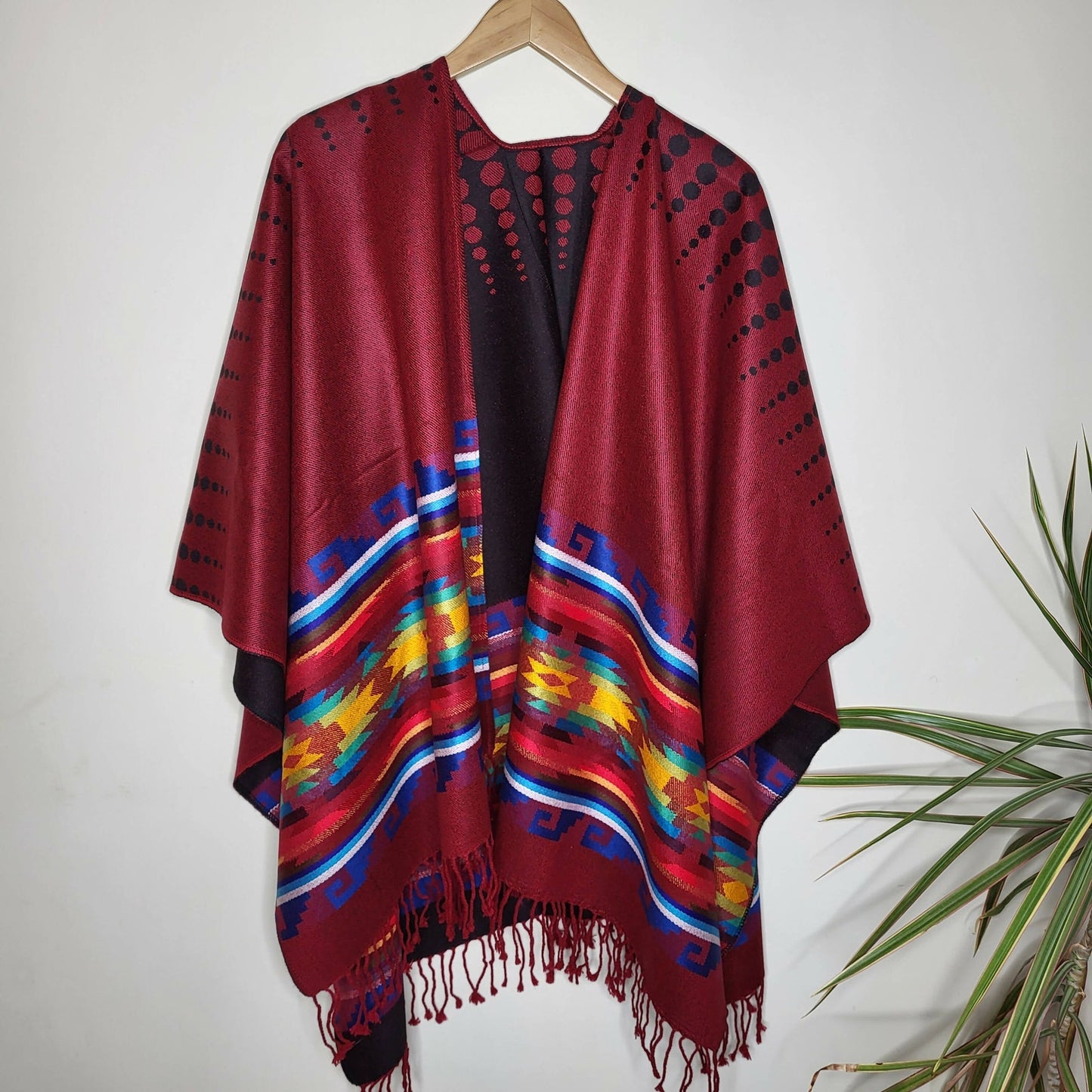 Authentic Alpaca Wool Unisex Ruana Cape Poncho Shawl - Lightweight Thin - Boho Pattern