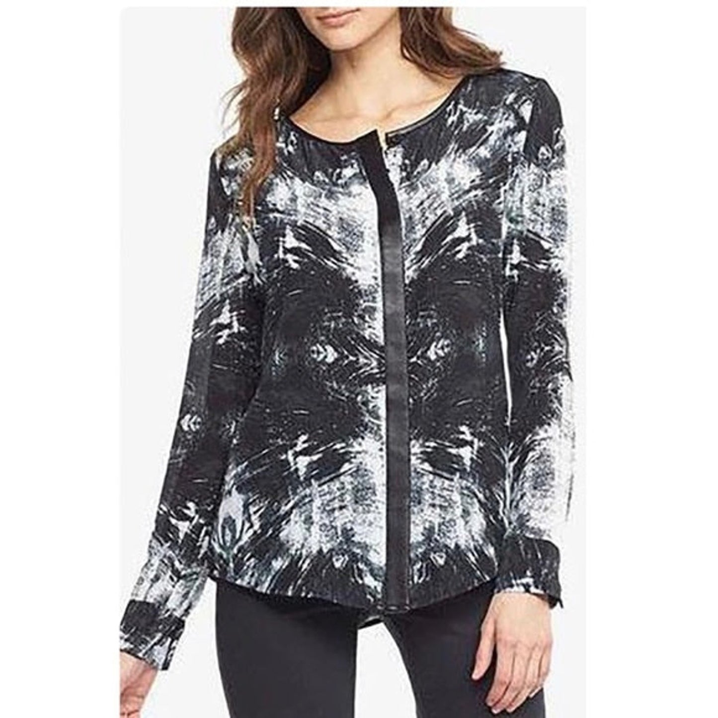 Tart Krista Button-Down Silk Blouse - Abstract - Black Multi - 1X