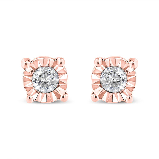 10K Rose Gold Plated .925 Sterling Silver 1/10 Cttw Diamond Stud Earrings - Wearing Conscious