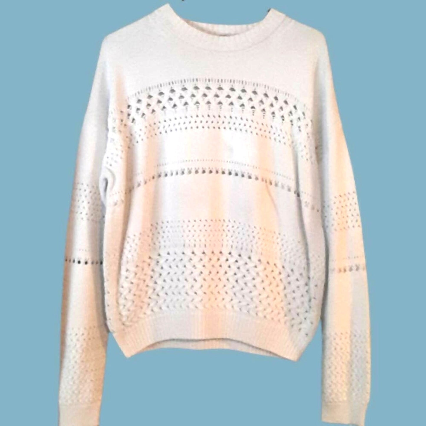 French Connection Long-Sleeve Open-Knit Sweater - Antique White/Cream - Medium