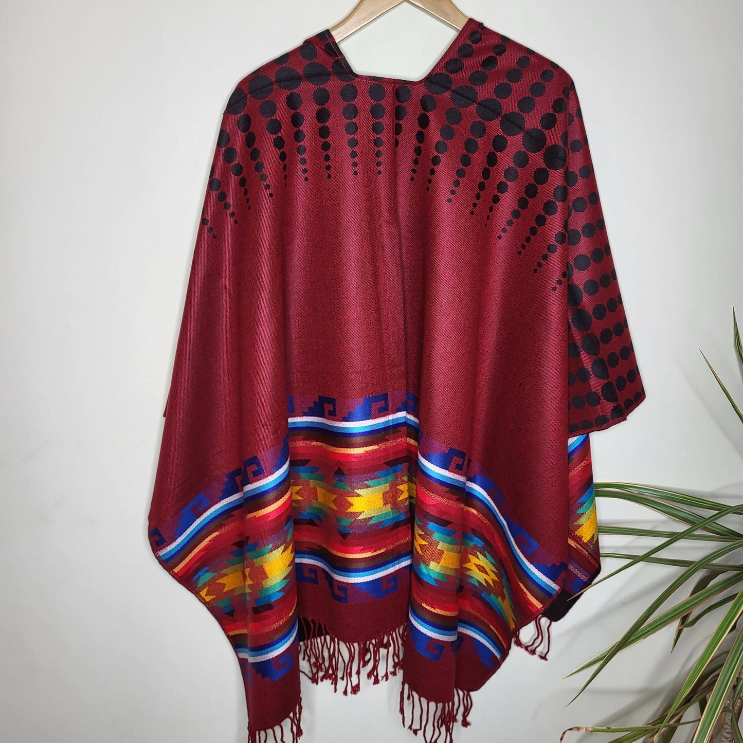 Authentic Alpaca Wool Unisex Ruana Cape Poncho Shawl - Lightweight Thin - Boho Pattern