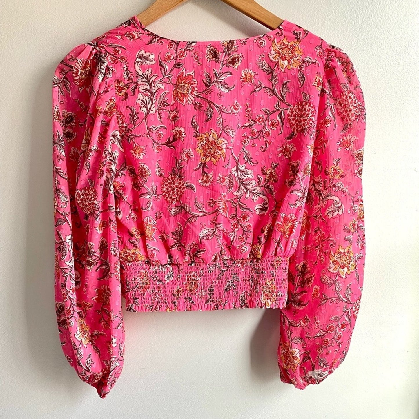 Joie Pink Floral Print Splice Front Balloon Sleeve Blouse Top