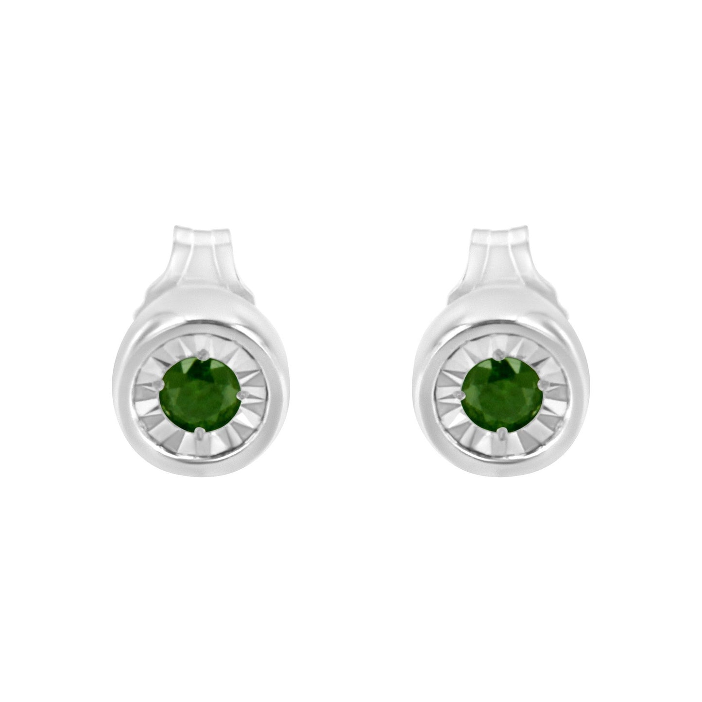 Haus of Brilliance .925 Sterling Silver 1/5 Cttw Round Green Diamond Stud Earrings