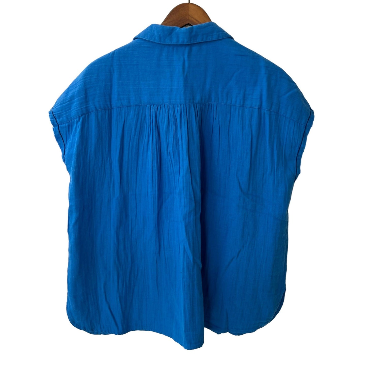 Lilla P Blue Boxy Button-Up Shirt Slub Cotton - Size L