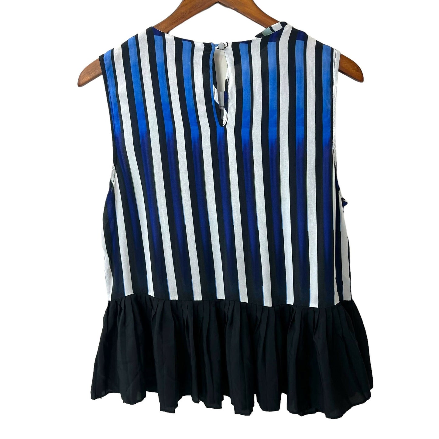 Nicole Miller NY Blue Striped Blouse Pleated Sleeveless - L