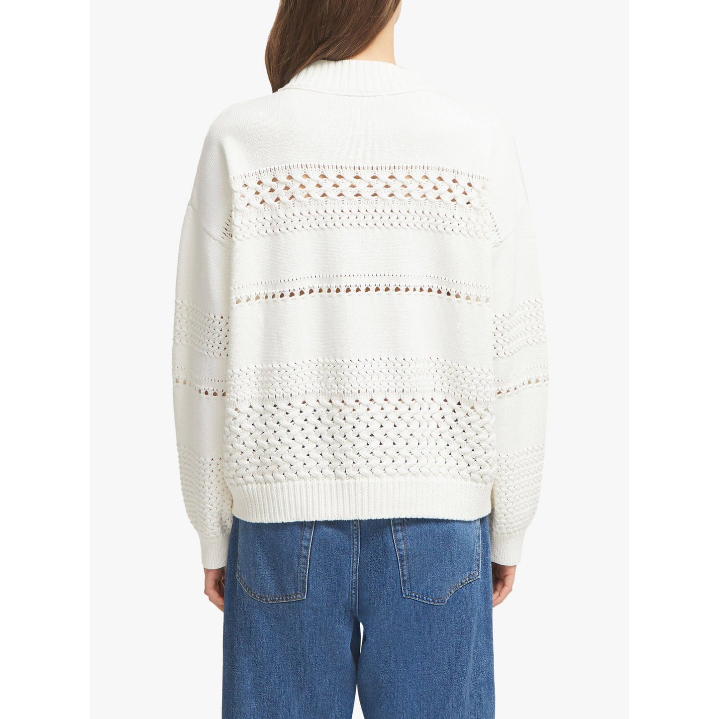 French Connection Long-Sleeve Open-Knit Sweater - Antique White/Cream - Medium