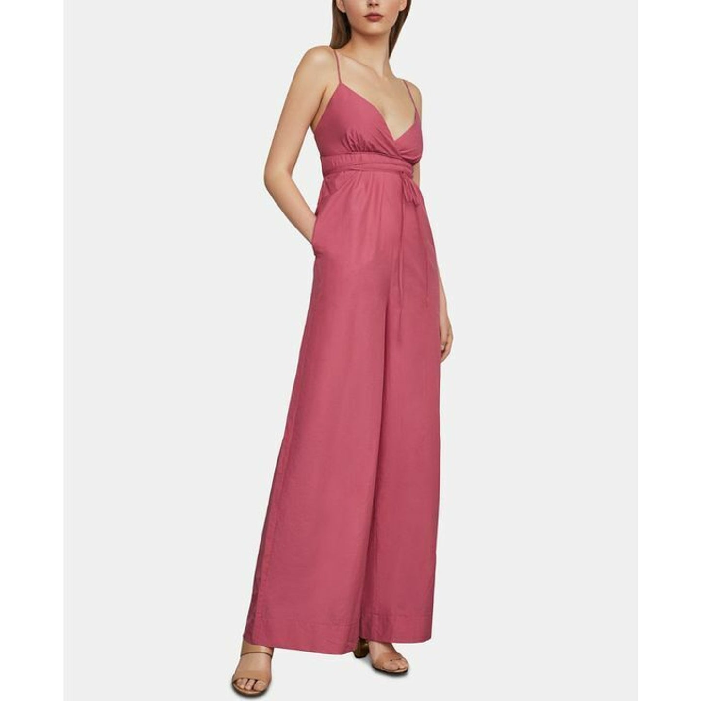 BCBG Maxazria Faux Wrap Wide Leg Jumpsuit - Pink - Size Small