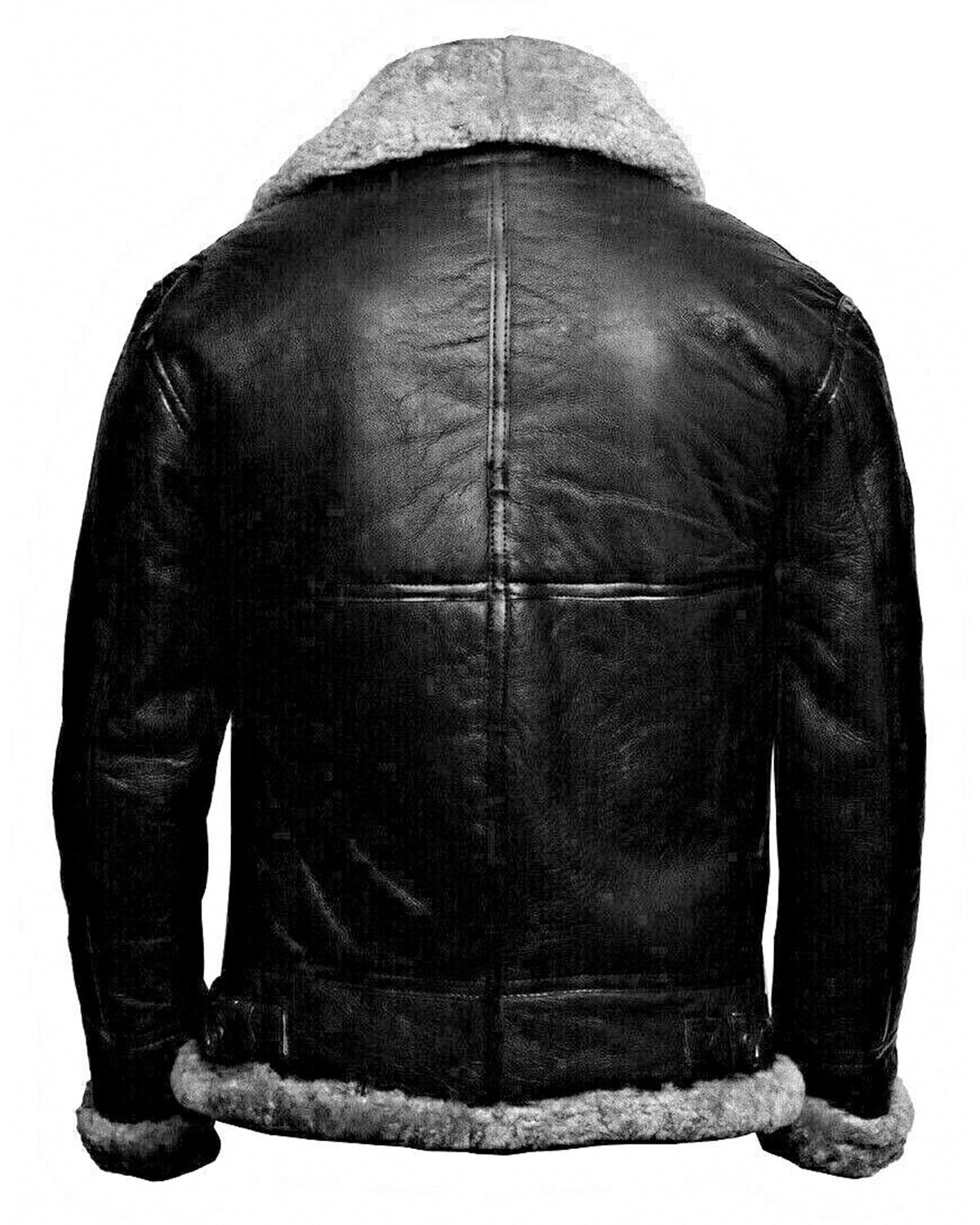 Chester Men's Real Leather Flying B3 Bomber Jacket Black-1