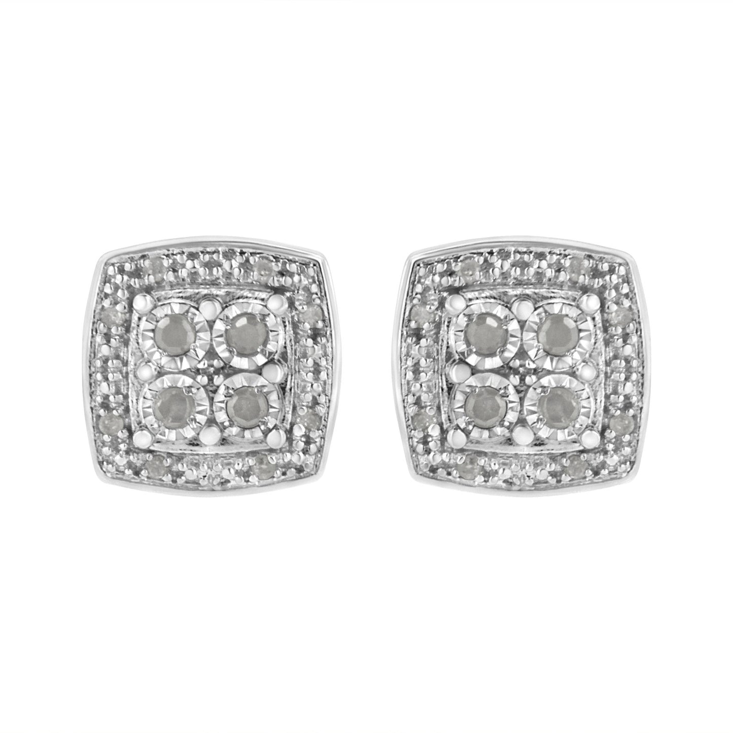 Haus of Brilliance .925 Sterling Silver 1/4 cttw Diamond Stud Earrings - Square Shape