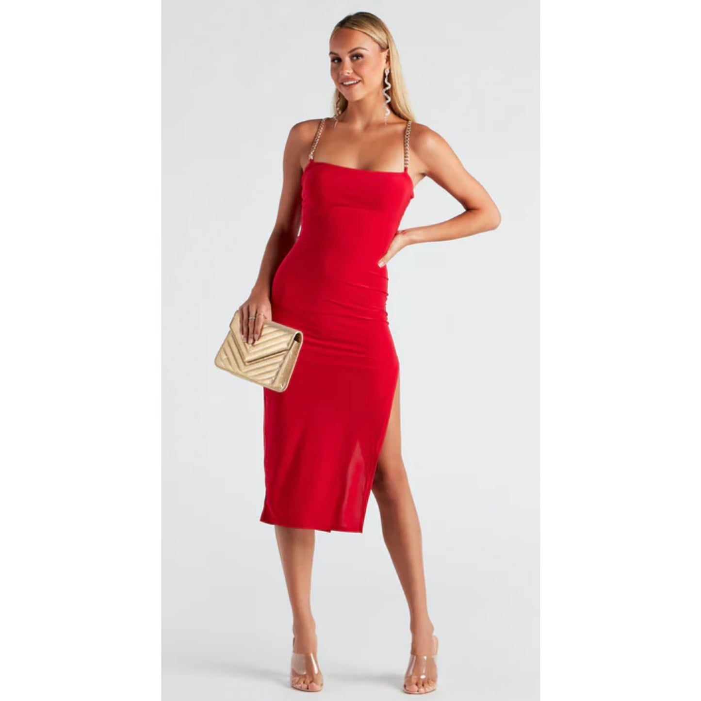 NWOT Windsor Red Side Slit Chain Midi - S