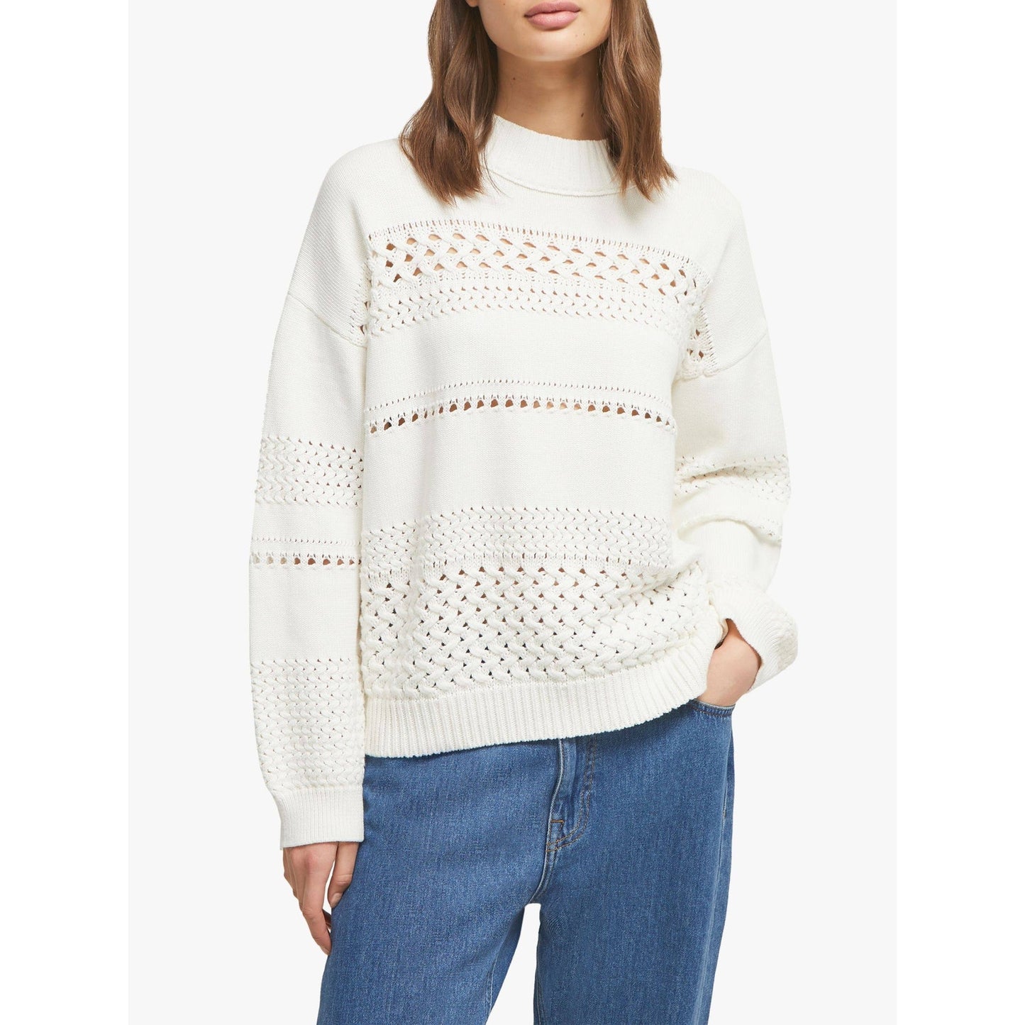 French Connection Long-Sleeve Open-Knit Sweater - Antique White/Cream - Medium