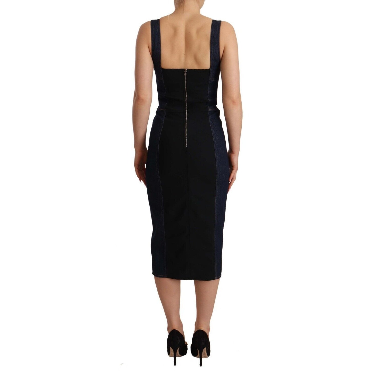 Dolce & Gabbana Elegant Dark Blue Denim Sheath Midi Dress/IT36|XXS/Blue