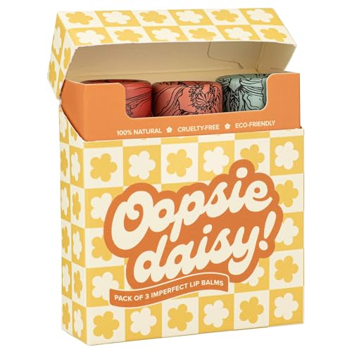 3pk + Gift Box, Poppy & Pout All Natural Lip Balm, Cardboard Tube, Hand-filled - Beeswax, Vitamin E, Organic Coconut Oil, Cruelty Free (Oopsie Daisy)