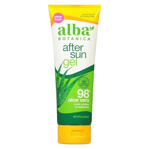 Alba Botanica Aloe Vera Gel for Skin, Cooling After Sun Treatment for Face and Body, Made with Purity Certified 80% Aloe Vera Gel Formula, 8 fl. oz. Tube