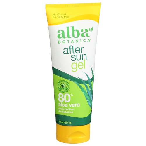 Alba Botanica Aloe Vera Gel for Skin, Cooling After Sun Treatment for Face and Body, Made with Purity Certified 80% Aloe Vera Gel Formula, 8 fl. oz. Tube