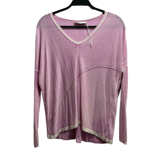 Kokun Long Sleeve Seamed Cashmere V-Neck - Pink - Size M