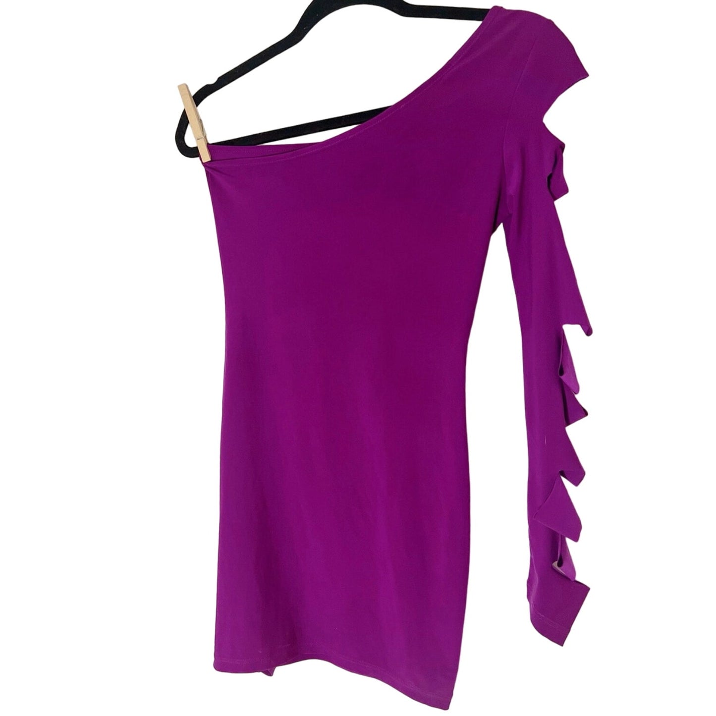 One Sleeve Cutout Detail Symphony Rave Party Mini Dress - Purple - Size M