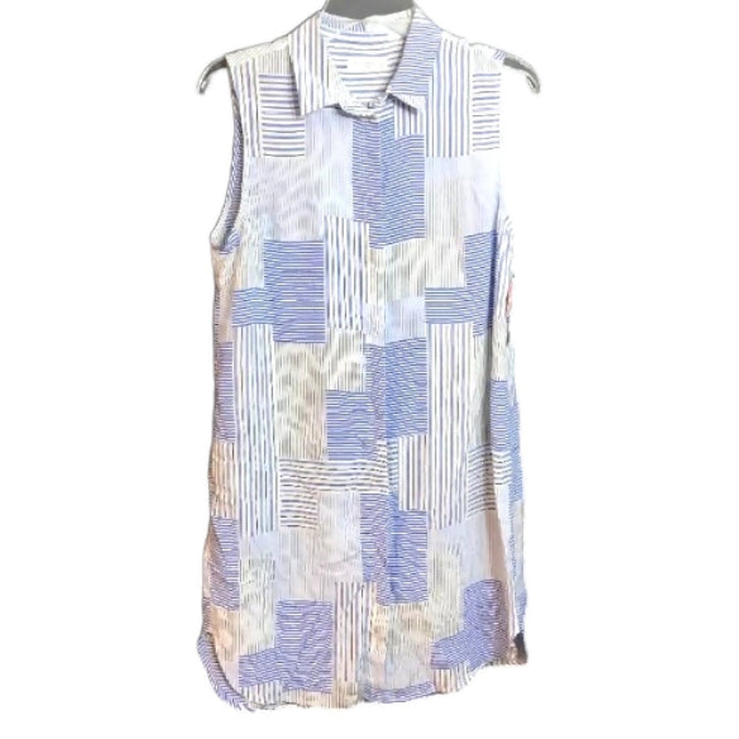 Equipment Michaela Linear Patchwork Silk Dress-Stripes-Blue Multi-Small