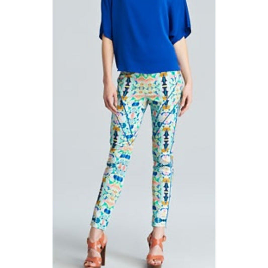 Milly High-Rise Printed Seamed Skinny Trouser - Abstract - Green Multi - 4