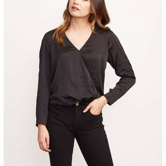 Brass Long Sleeve V-Neck Crossover Blouse - Black - M