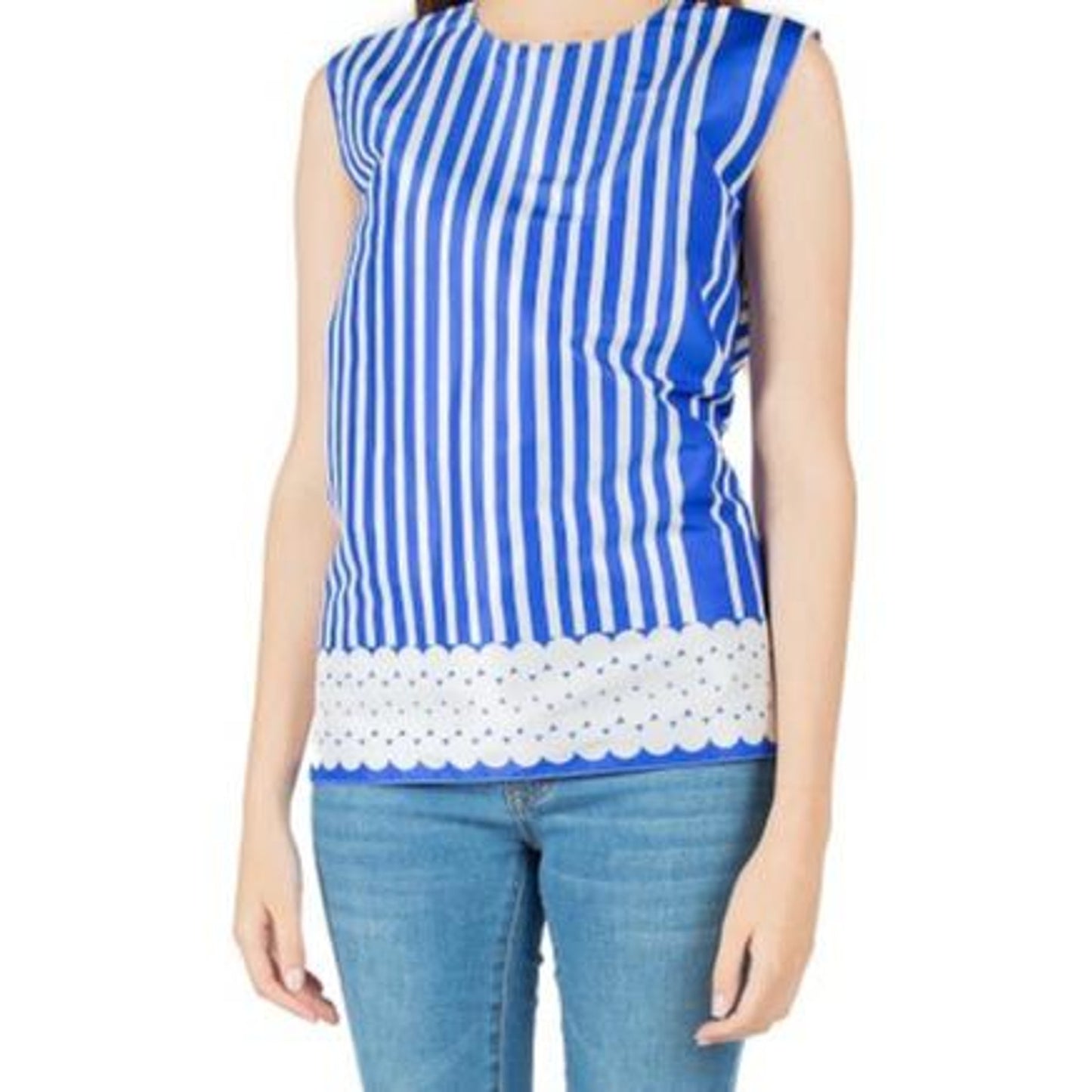 Maison Rabih Kayrouz Sleeveless Boxy Printed Top - Stripes - Blue Multi - M