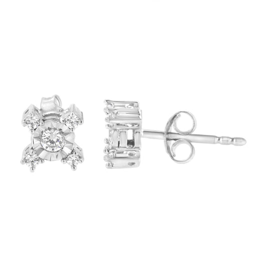 Haus of Brilliance .925 Sterling Silver 1/4 Cttw Miracle Plate Set Round and Princess-Cut Diamond "X" Shaped Stud Earrings (I-J Color, I2-I3 Clarity)