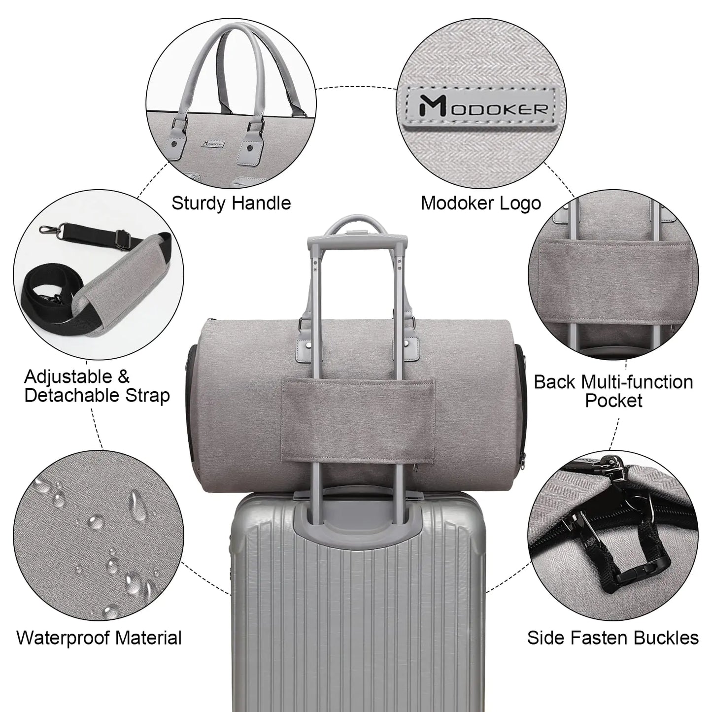 Convertible Carry-On Garment Bag with Toiletry Bag – Light Gray