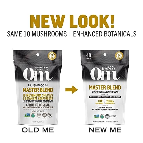 Om Mushroom Superfood Master Blend 10 Mushrooms Complex& Adaptogens, 3.17 oz (Packaging and Serving Size May Vary)