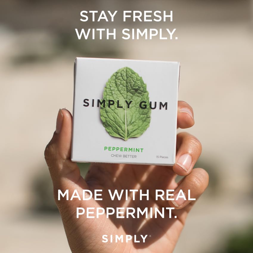 Simply Gum | Peppermint | Pack of Six (90 Pieces Total) | Plastic Free + Aspartame Free + non GMO