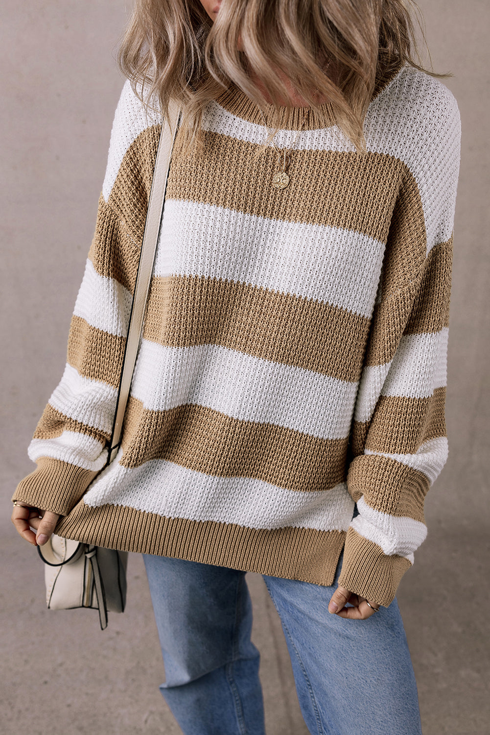 Arabella Striped Side Slit Sweater-0