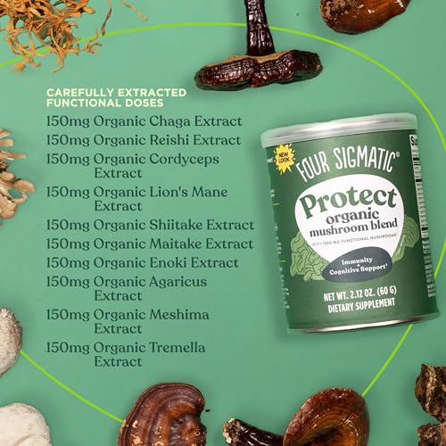 Mushroom Blend Defend Mix by Four Sigmatic | Organic Mushroom Powder Complex with Lion’s Mane, Cordyceps, Chaga, Reishi and More | Natural Immune Support Supplement | Vegan, Gluten-Free | 30 Servings