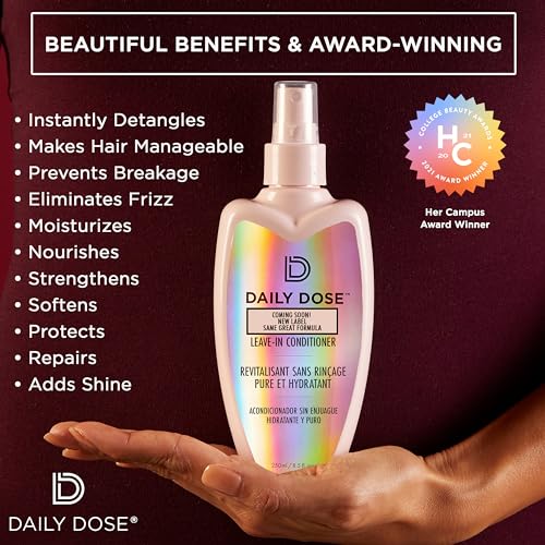 DAILY DOSE Leave-In Conditioner (Award Winning) Hair Detangler Spray & Moisturizing (8.5oz) for Women, Kids, Dry Hair, Curly, Wavy, Straight Hair - No Harsh Chemicals