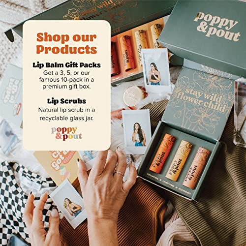 3pk + Gift Box, Poppy & Pout All Natural Lip Balm, Cardboard Tube, Hand-filled - Beeswax, Vitamin E, Organic Coconut Oil, Cruelty Free (Oopsie Daisy)