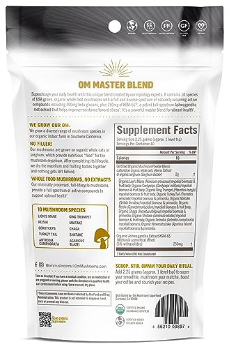 Om Mushroom Superfood Master Blend 10 Mushrooms Complex & Adaptogens – 3.17 oz