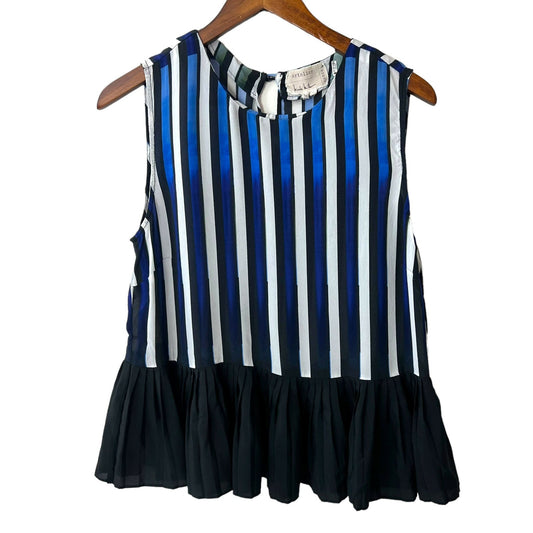 Nicole Miller NY Blue Striped Blouse Pleated Sleeveless - L