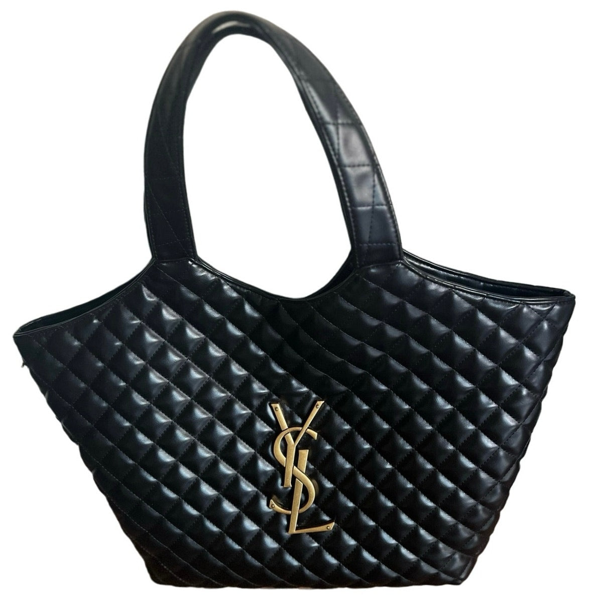 FAUX YSL Vegan Leather Tote Bag with Drawstring Chain