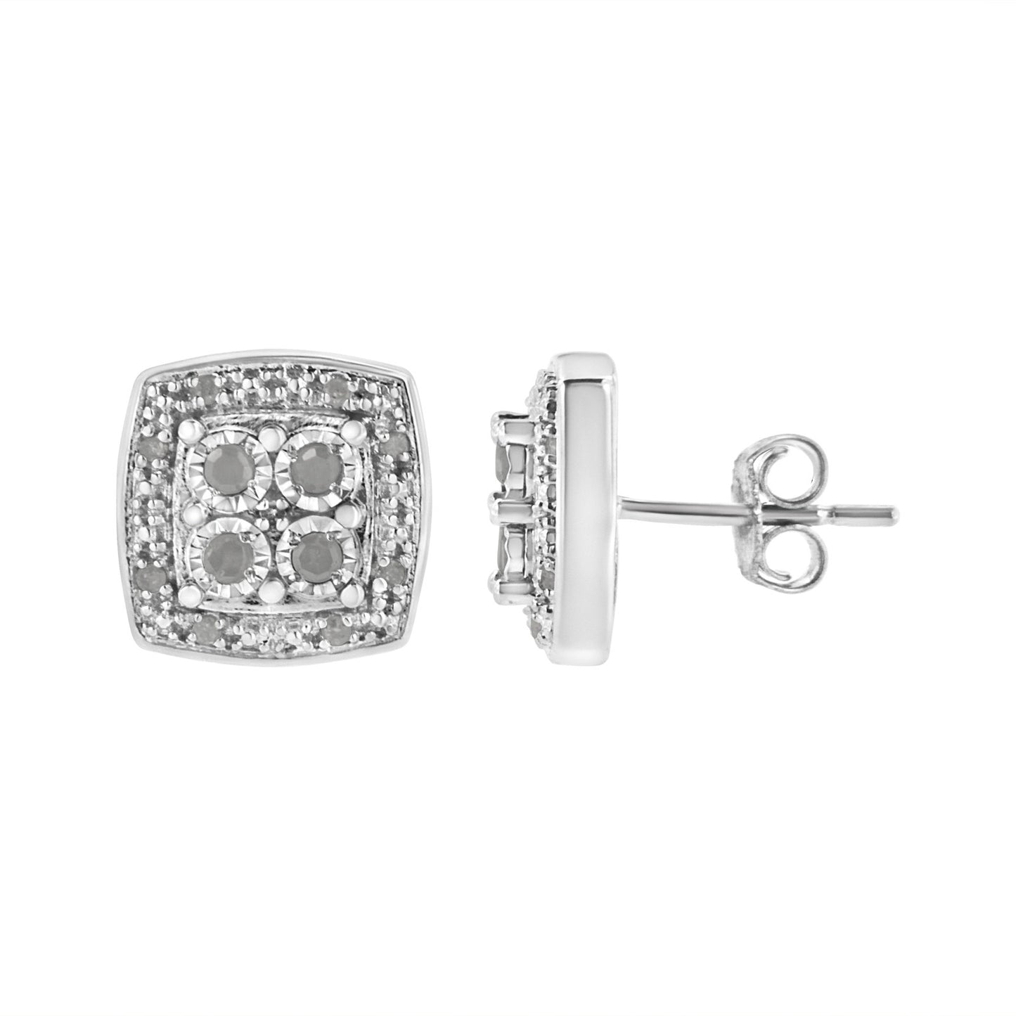 Haus of Brilliance .925 Sterling Silver 1/4 cttw Diamond Stud Earrings - Square Shape