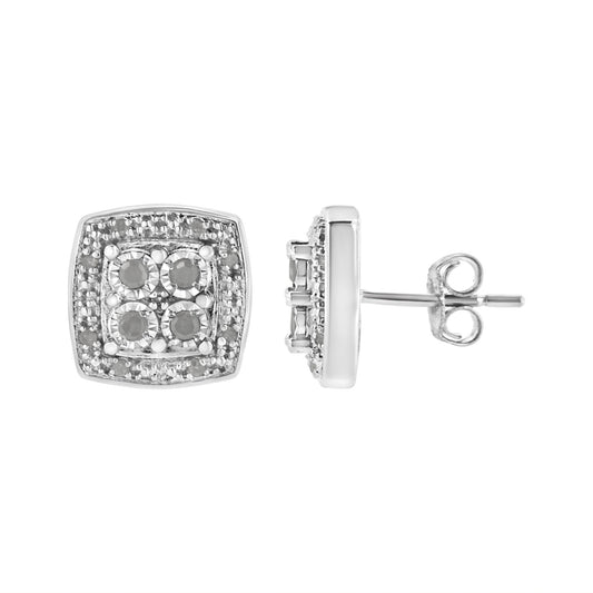 Haus of Brilliance .925 Sterling Silver 1/4 cttw Diamond Stud Earrings - Square Shape