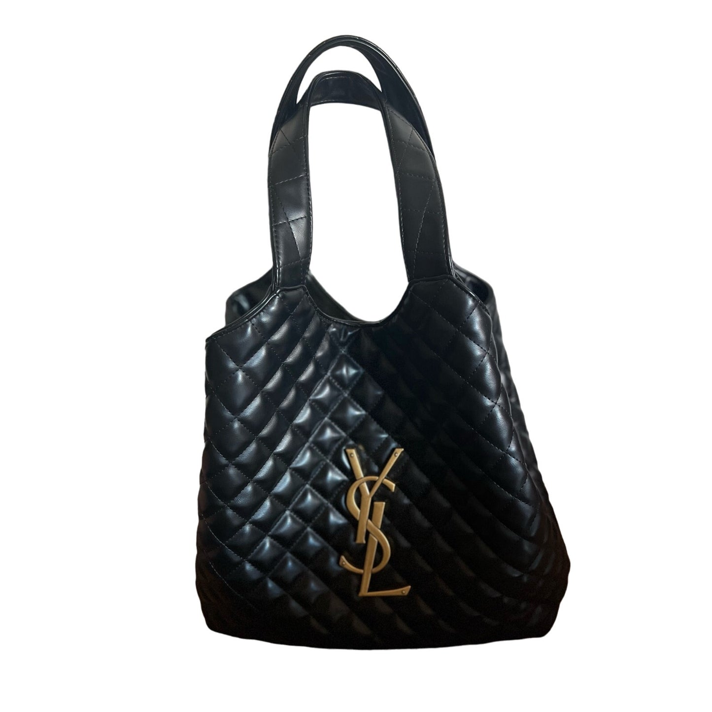 FAUX YSL Vegan Leather Tote Bag with Drawstring Chain