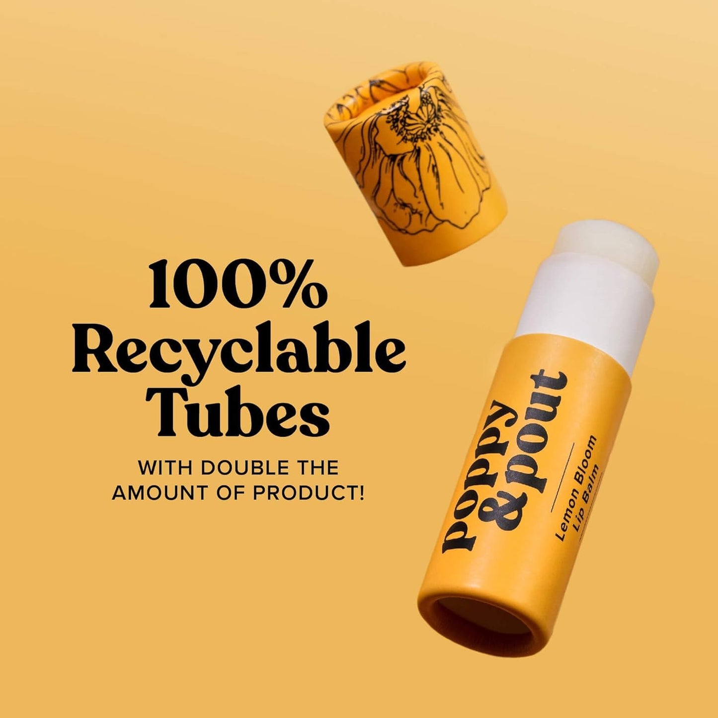 Poppy & Pout Lemon Bloom Jumbo Lip Balm | All Natural Lip Balms & Moisturizers | Hydrates with Beeswax, Vitamin E, Organic Coconut Oil | Cruelty-Free | Lip Balm in Recyclable Cardboard Tube