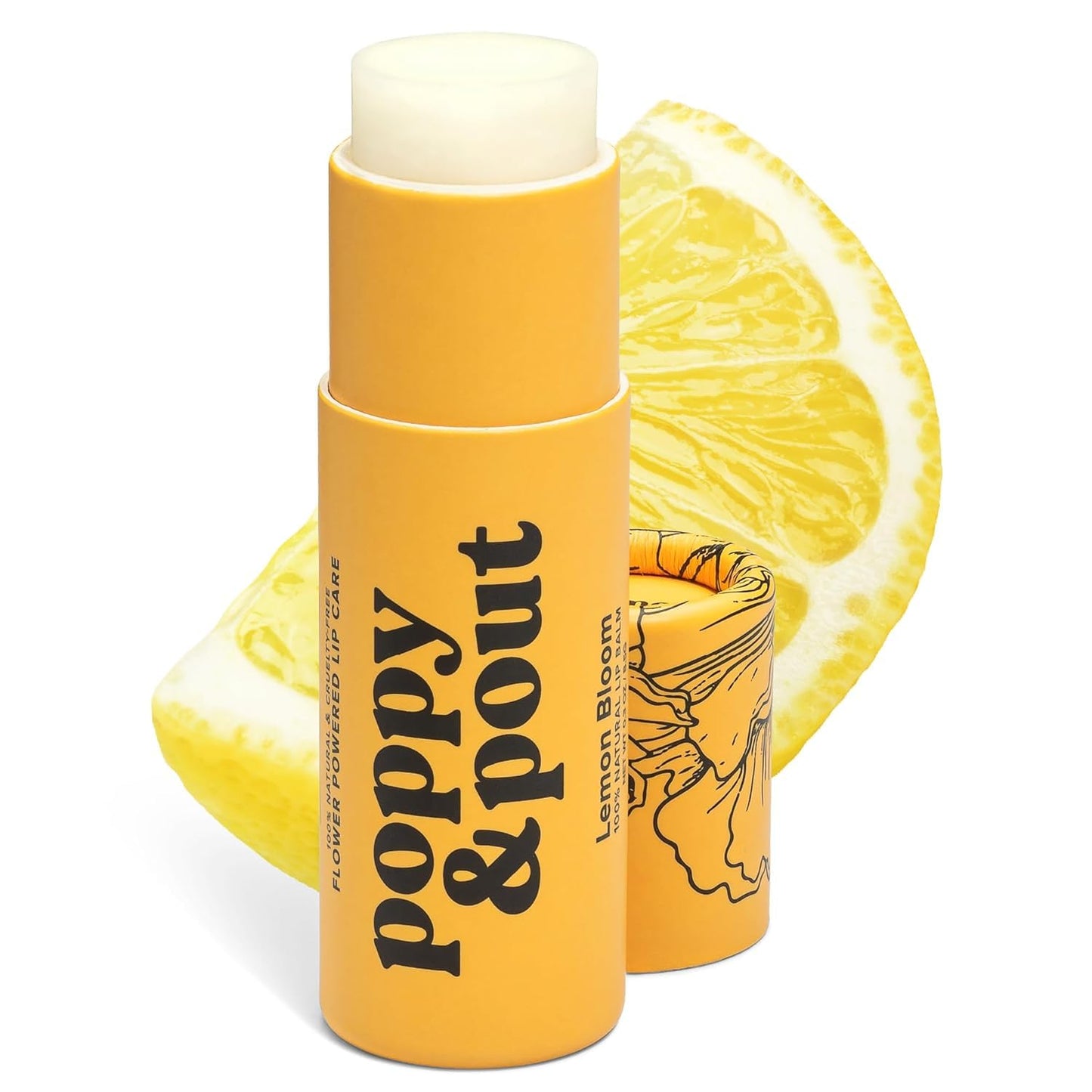 Poppy & Pout Lemon Bloom Jumbo Lip Balm | All Natural Lip Balms & Moisturizers | Hydrates with Beeswax, Vitamin E, Organic Coconut Oil | Cruelty-Free | Lip Balm in Recyclable Cardboard Tube