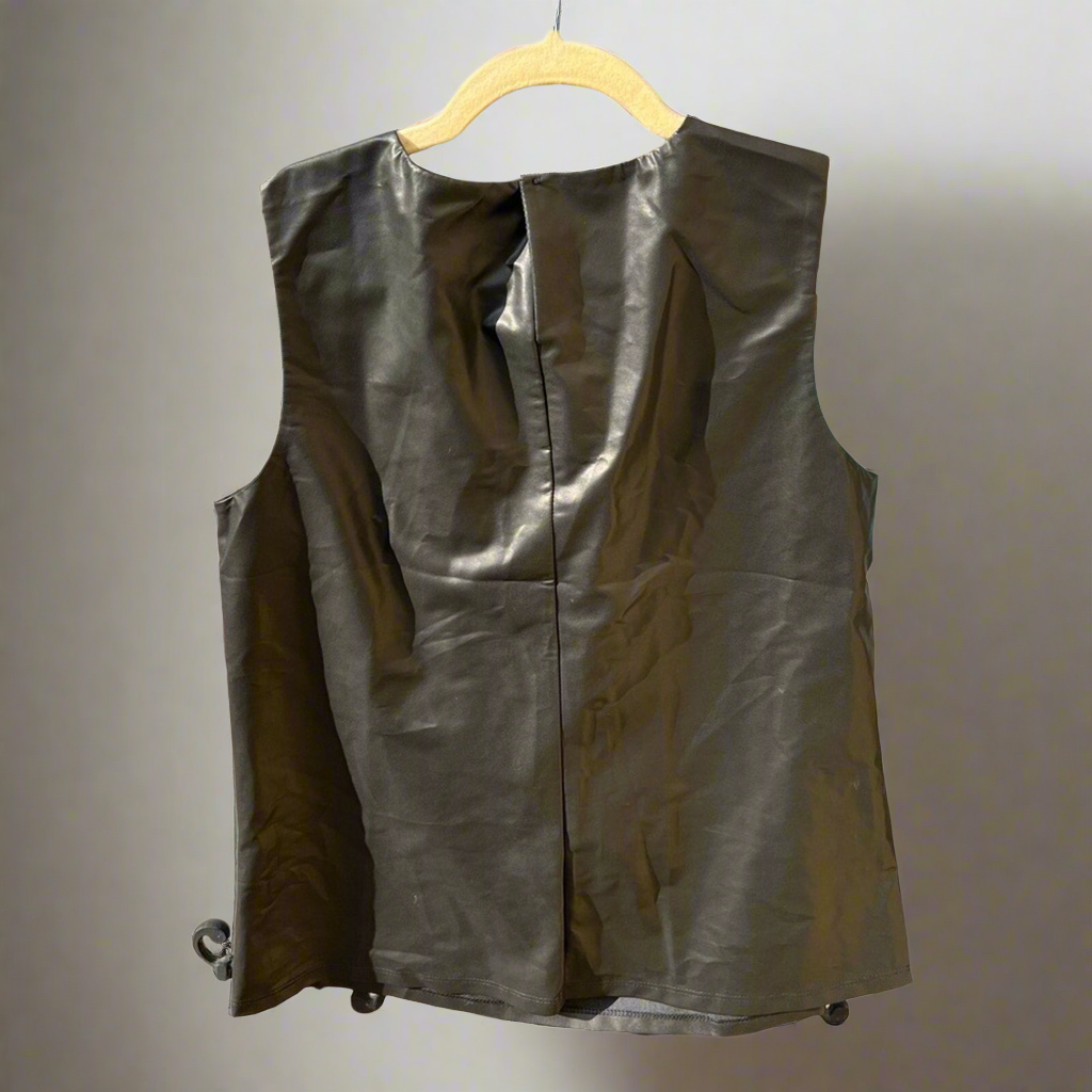 Calvin Klein Vegan Leather Vest Blouse - Black - M