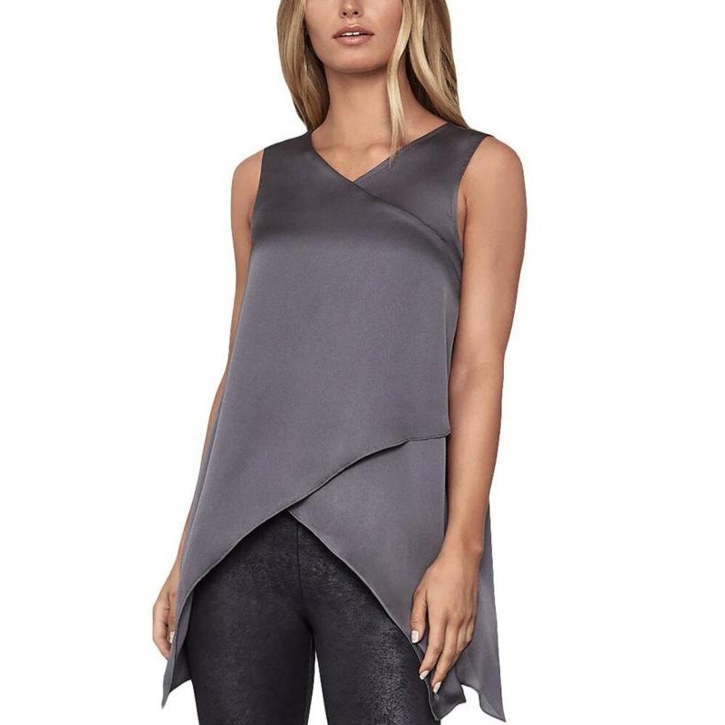 BCBG Maxazria Asymmetric Sleeveless Blouse - Gray - S