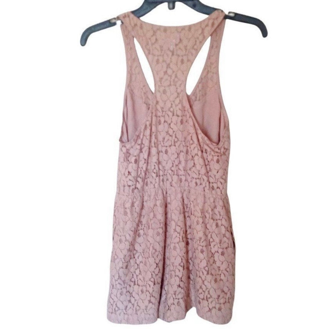 UO Cooperative Dusty Rose Lace Sleeveless Button Front Romper W/ Pockets Sz S