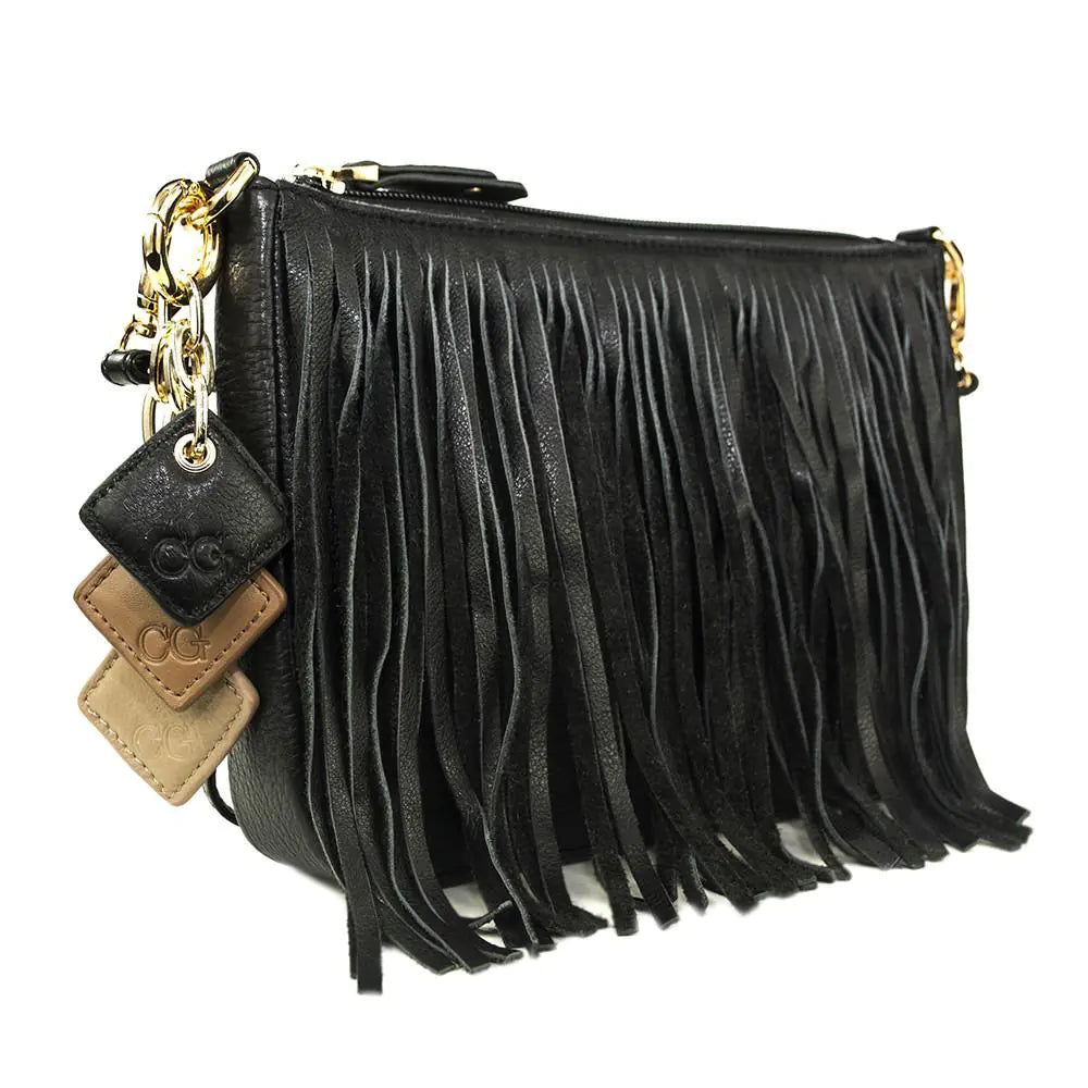 Willow Fringe Leather Handbag - Midnight Black