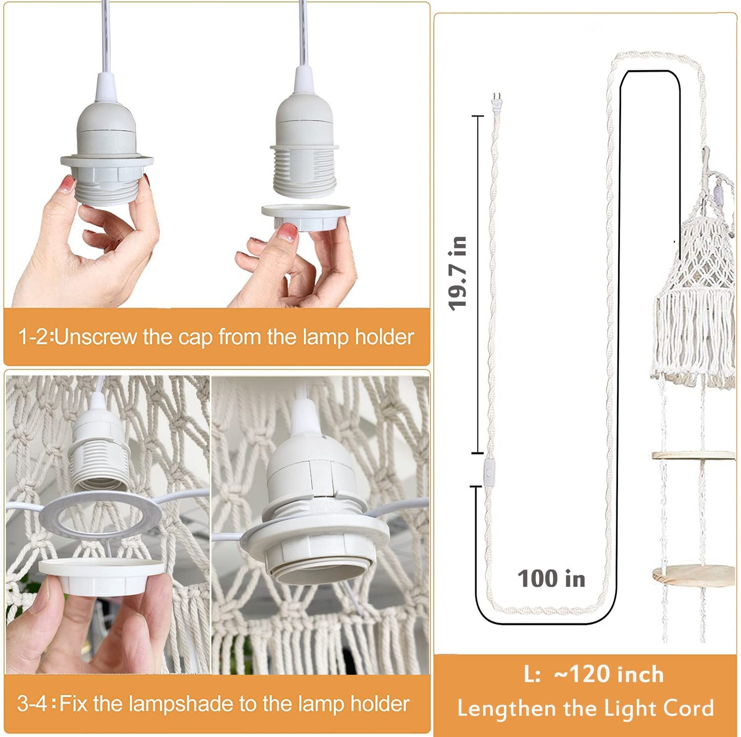 Macrame Plant Hanger 3-Tier Floating Round Shelves