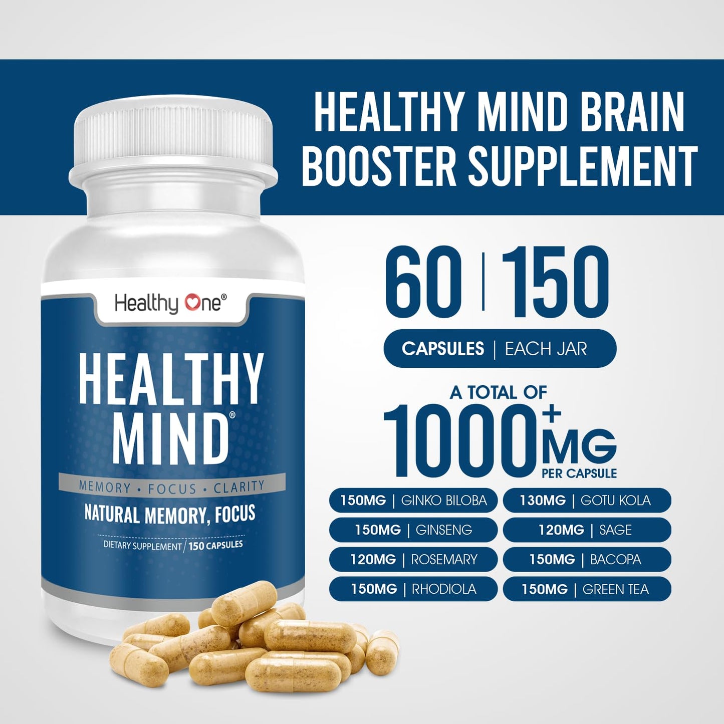 Healthy Mind Brain Booster Supplement - All Natural Brain Supplement for Memory and Focus