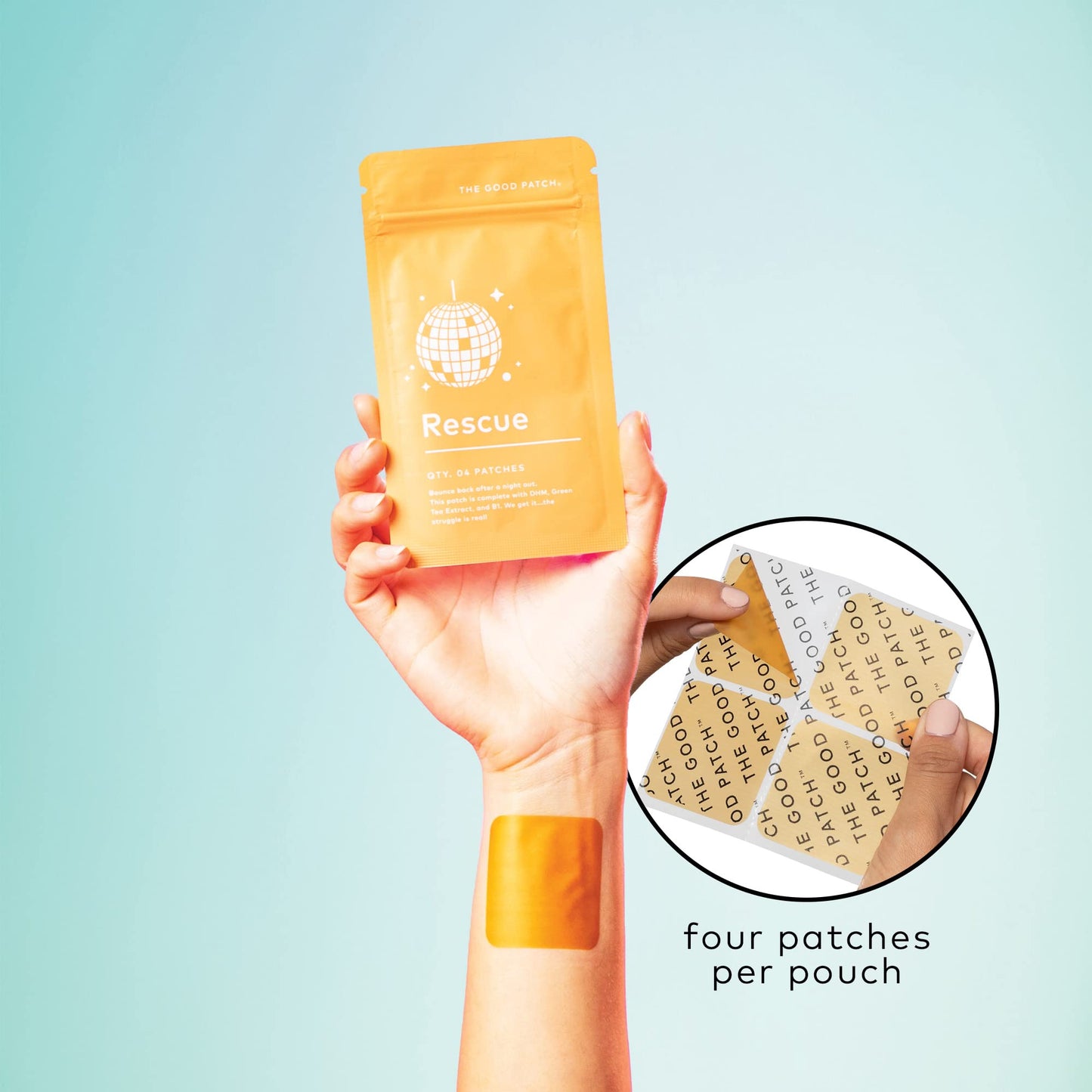 The Good Patch Rescue After Party Patch, Natural Patch with DHM, Vitamin B1, Green Tea, Plant Powered Wearable Wellness, Bounce back after a night out (8 Total Patches)