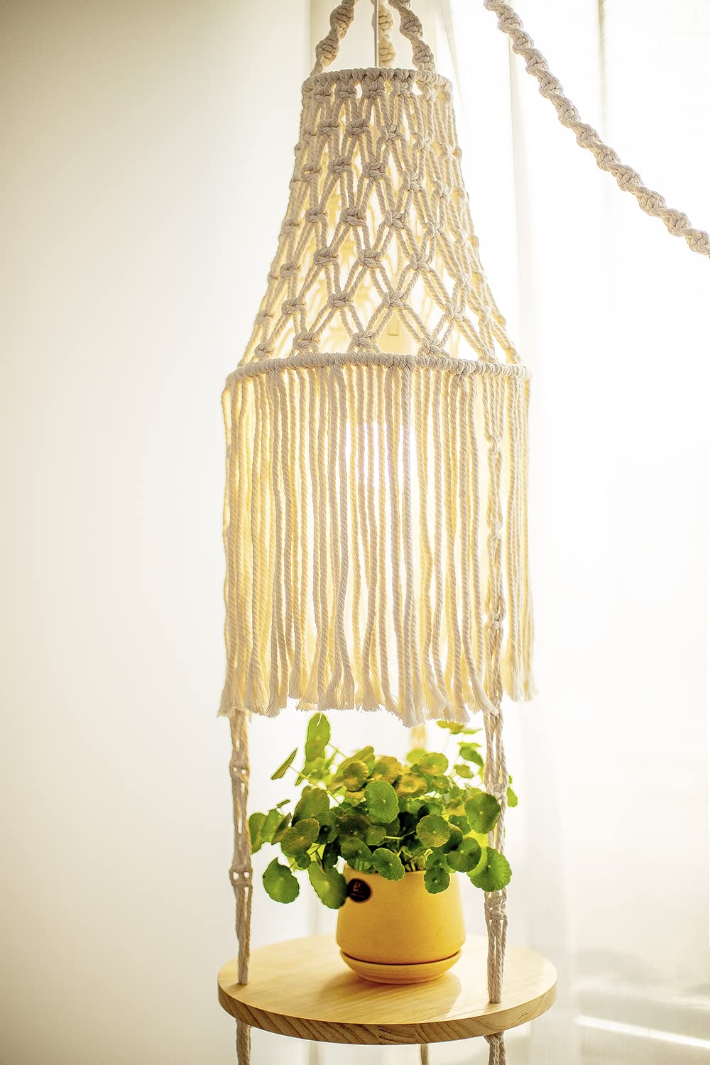 Macrame Plant Hanger 3-Tier Floating Round Shelves